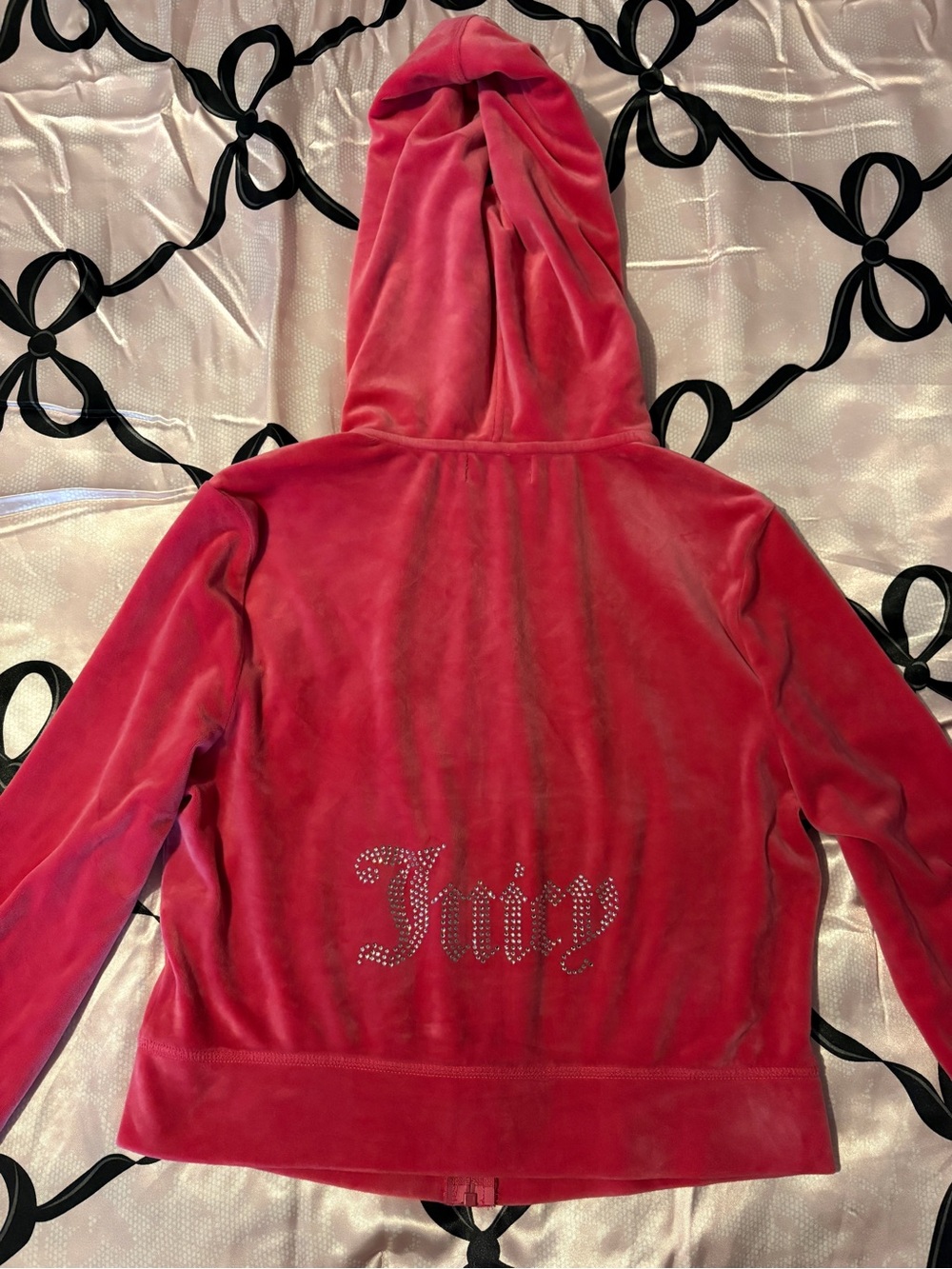 Juicy Couture Girls' Hot Pink Velour Hoodie with Rhinestone Logo